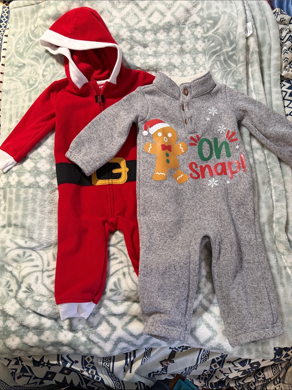 Holiday Fleece One-Piece Romper - Red Santa Hood